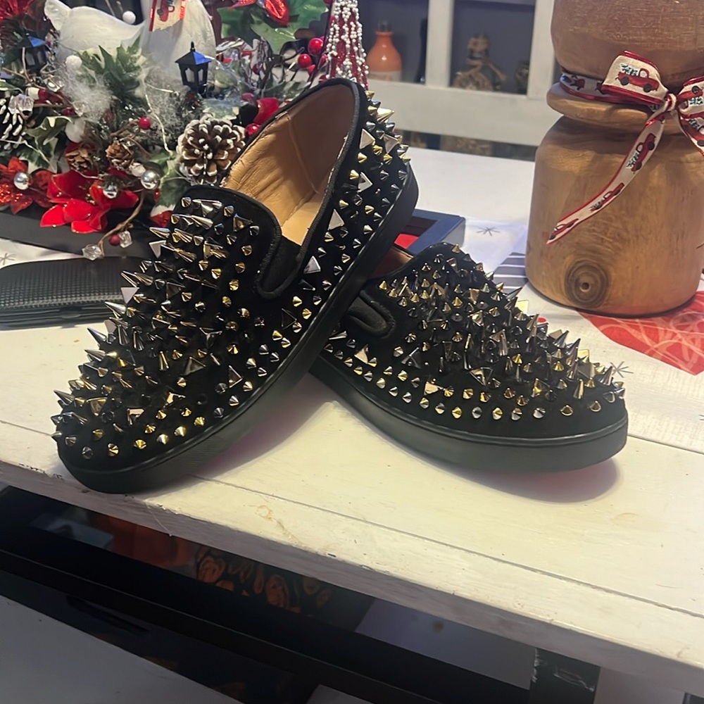 Christian Louboutin Black Suede Spike Loafers Size 42